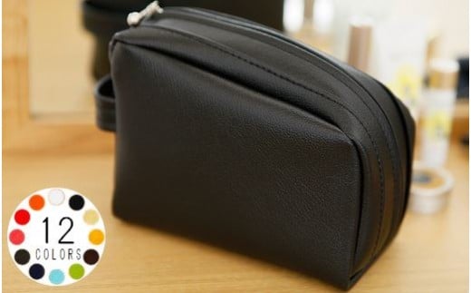 上質なPVCレザー化粧ポーチ（グリーン）