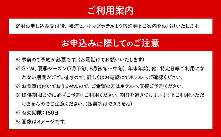 勝浦ヒルトップホテル 宿泊券  食事なし 平日 1組2名様 勝浦ヒルトップホテル《90日以内に出荷予定(土日祝除く)》千葉県 勝浦市 ホテル 宿泊 宿泊券 チケット 送料無料【配送不可地域：離島】---kastuura_htop_1---