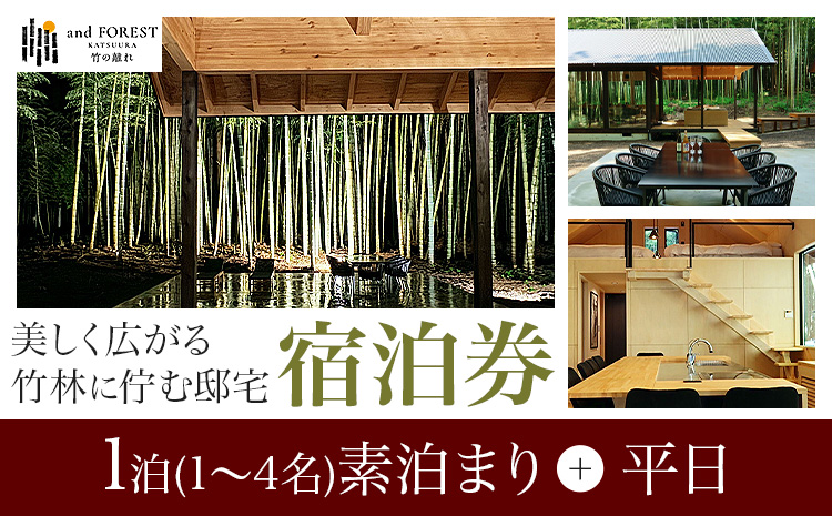 and FOREST勝浦 竹の離れ 宿泊券 1~4名 1泊 素泊まり 平日 株式会社タスマニアンプロジェクト《30日以内に出荷予定(土日祝除く)》千葉県 勝浦市 宿泊券 サウナ付き---kastuura_tp_7---