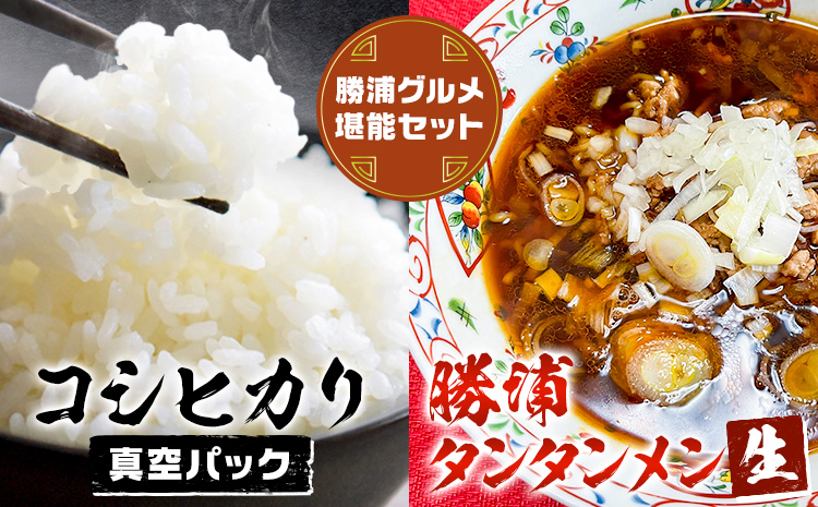 勝浦産 コシヒカリ (真空パック) 300g × 12個 と 勝浦タンタンメン 生3人前 × 2セット 御門商店 (有限会社 岩瀬竹次郎商店) 【配送不可地域あり】 《90日以内に出荷予定(土日祝除く)》千葉県 勝浦市 米 こしひかり タンタンメン 担々麺---kastuura_iws_1---