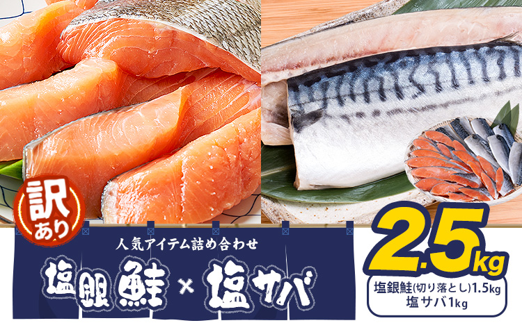 訳あり 人気アイテム 詰め合わせ 塩銀鮭 切り落とし 1.5kg + 塩サバ 1kg 合計 約 2.5kg 株式会社西川 《30日以内に出荷予定(土日祝除く)》千葉県 勝浦市 塩銀鮭 塩サバ 魚 切り落とし 冷凍 訳あり 手作り 惣菜【配送不可地域：離島】---kastuura_nsk_7---