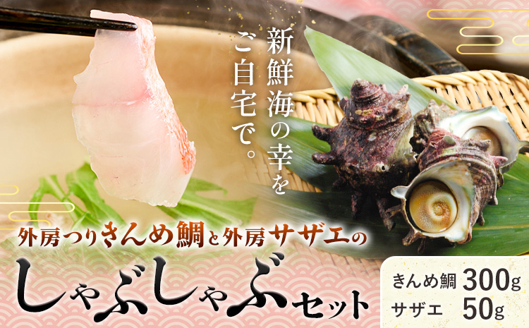 豪華!!外房つりきんめ鯛と外房サザエのしゃぶしゃぶセット 約300g×1p サザエ50g×1p 90日以内に出荷予定(土日祝除く) 株式会社 サラヤ保崎商店【配送不可地域：離島】魚介 しゃぶしゃぶ 鍋 魚 鯛 サザエ---kastuura_sry_3---