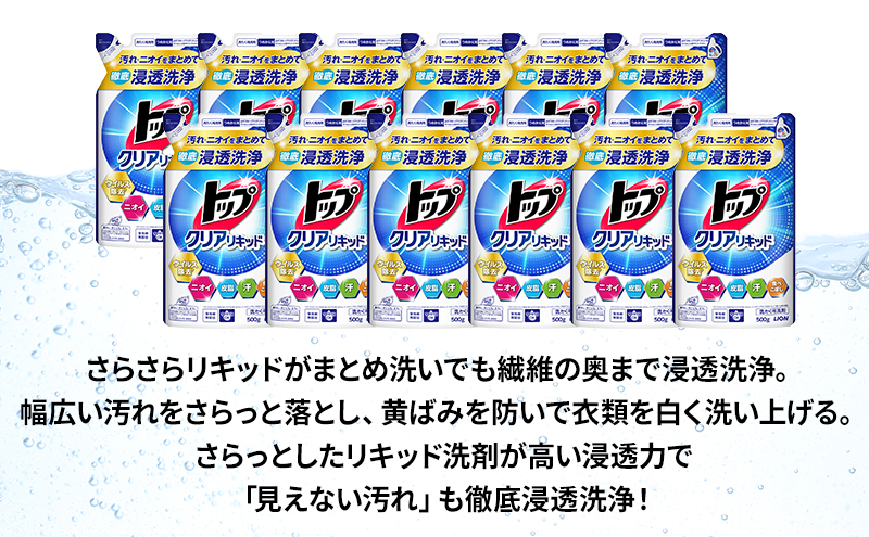 年2回定期便 トップ クリアリキッド 500ml 詰替えのみ 12個 ライオン 洗濯 洗濯用洗剤 洗浄 ウイルス除去 液体 詰め替え セット 日用品