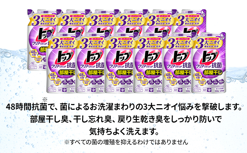 年2回定期便 トップ クリアリキッド 抗菌 500ml 詰替えのみ 12個 ライオン 洗濯 洗濯用洗剤 洗浄 消臭 抗菌 ウイルス除去 液体 スタンダード 詰め替え セット 日用品