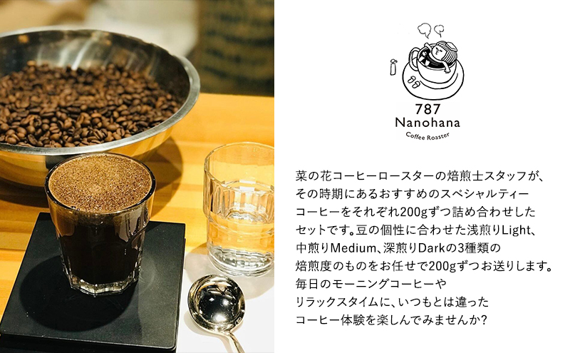 787 Nanohana Coffee Roaster ５種お任せセット 各200g(豆or粉) 浅煎り 中煎り 深煎り コーヒー 珈琲 おすすめ 人気【豆】