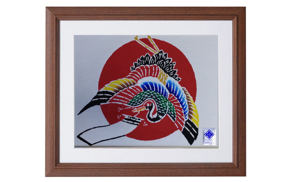 千葉県指定伝統的工芸品「萬祝染」額 六つ切りサイズ（日の出鶴）[0026-0009] 日の出鶴