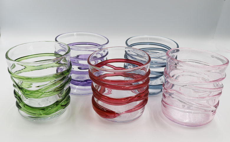 【SUKI GLASS STUDIO】 ガラス工芸品『ひも巻きグラス』 １個　[0013-0010] 桃-Pink