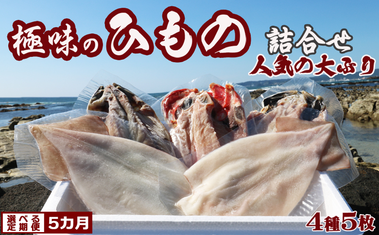 【極味の定期便】特選！人気ひもの詰合せ 大ぶり３種＋いか一夜干し２枚 × 選べる５カ月　[0063-0002] 隔月５回