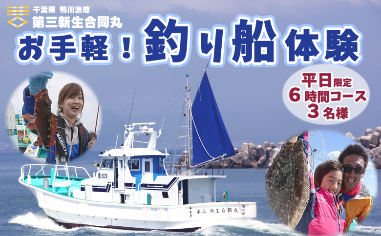 【第三新生合同丸】お手軽！釣り船体験コース(平日限定6時間3名様まで) [0120-0006] 平日６時間３名まで