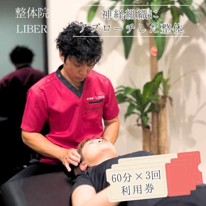 整体院 LIBER　神経組織にアプローチした整体　60分×3回 利用券 ／ 整体 整体院 肩こり 腰痛 関節痛