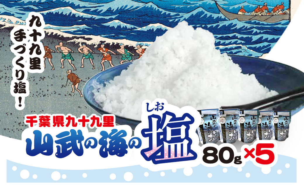 山武の海の塩８０ｇ×５個パック SMCI002 /しお シオ 塩 お塩 食塩 海塩 塩むすび つけ塩 千葉県 山武市 SDGs 手づくり塩