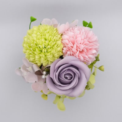 カルトナージュ花器の仏花アレンジ(一対)と写真たて(BEST OF MORRIS)