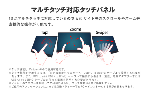 液晶モニター(モバイルモニター) 13.3型ワイド　フルHD(1920×1080)タッチパネル対応