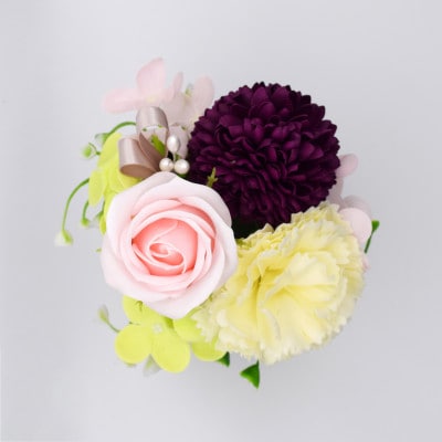 カルトナージュ花器の仏花アレンジ(一対)と写真たて　(ダマスク柄)