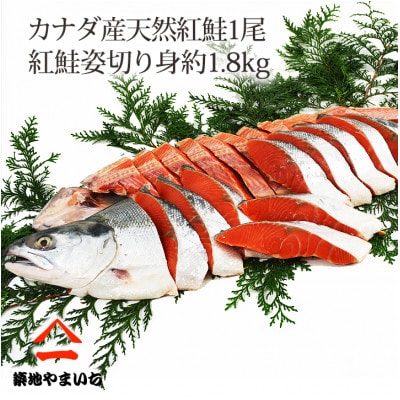 天然紅鮭 1尾姿切身 甘塩 約1.8kg【配送不可地域：離島】