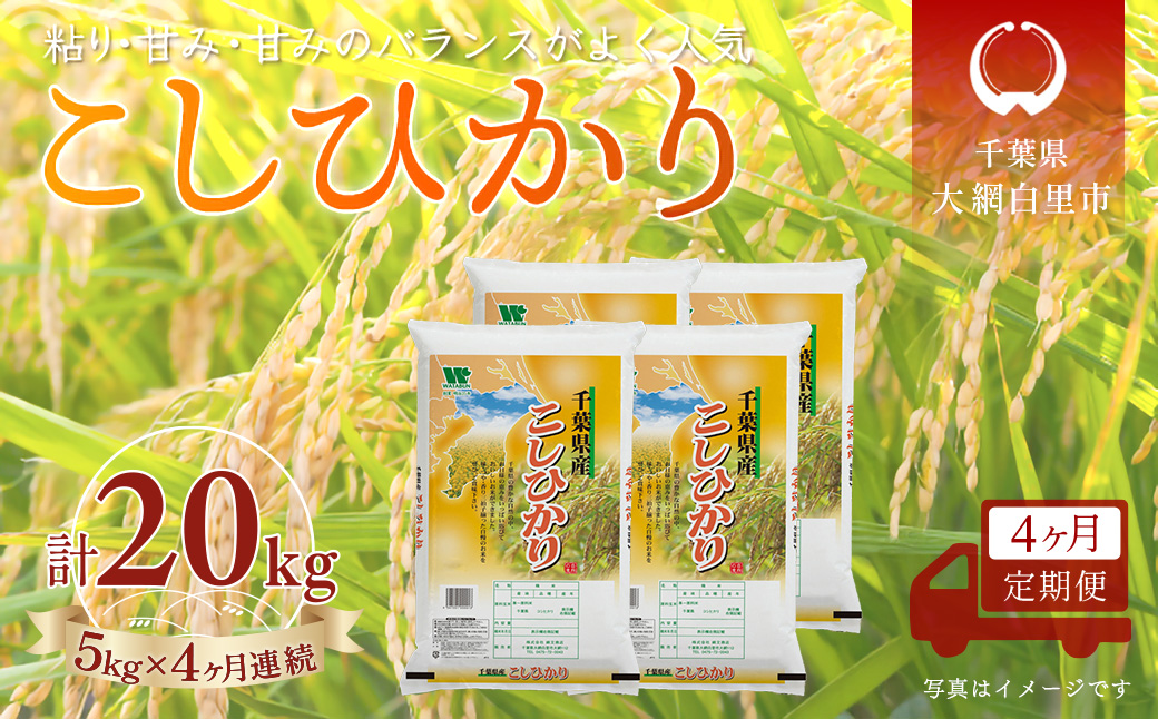 ＜4か月定期便＞ 千葉県産「コシヒカリ」精米 5kg×4か月連続 計20kg A065