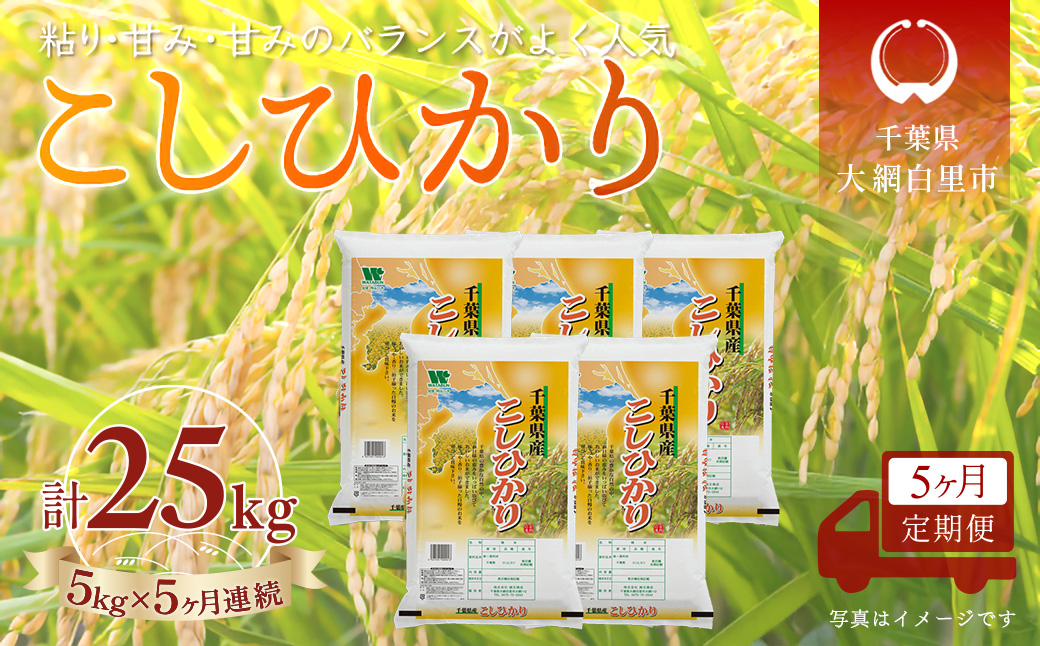 ＜5か月定期便＞ 千葉県産「コシヒカリ」精米 5kg×5か月連続 計25kg A066