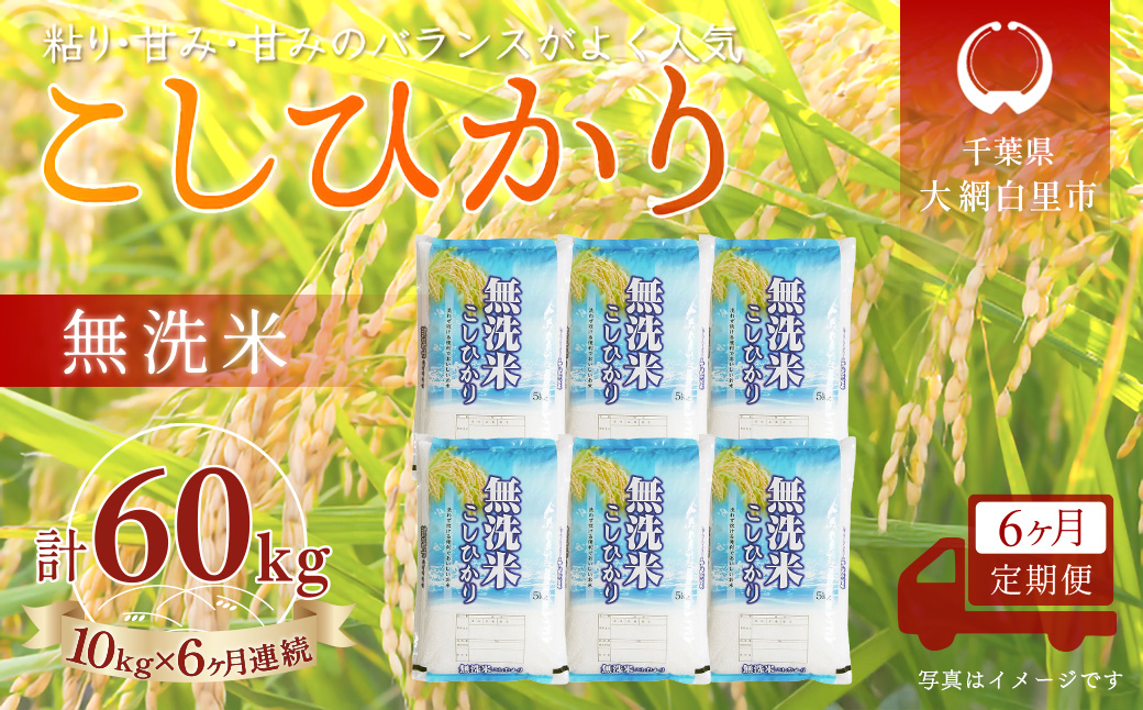 ＜6か月定期便＞ 千葉県産「コシヒカリ」無洗米 10kg×6か月連続 計60kg A080