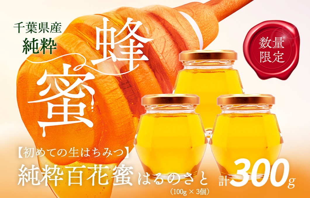 大網白里育ちの「純粋はちみつ」はるのさと(百花蜜)3個 X007