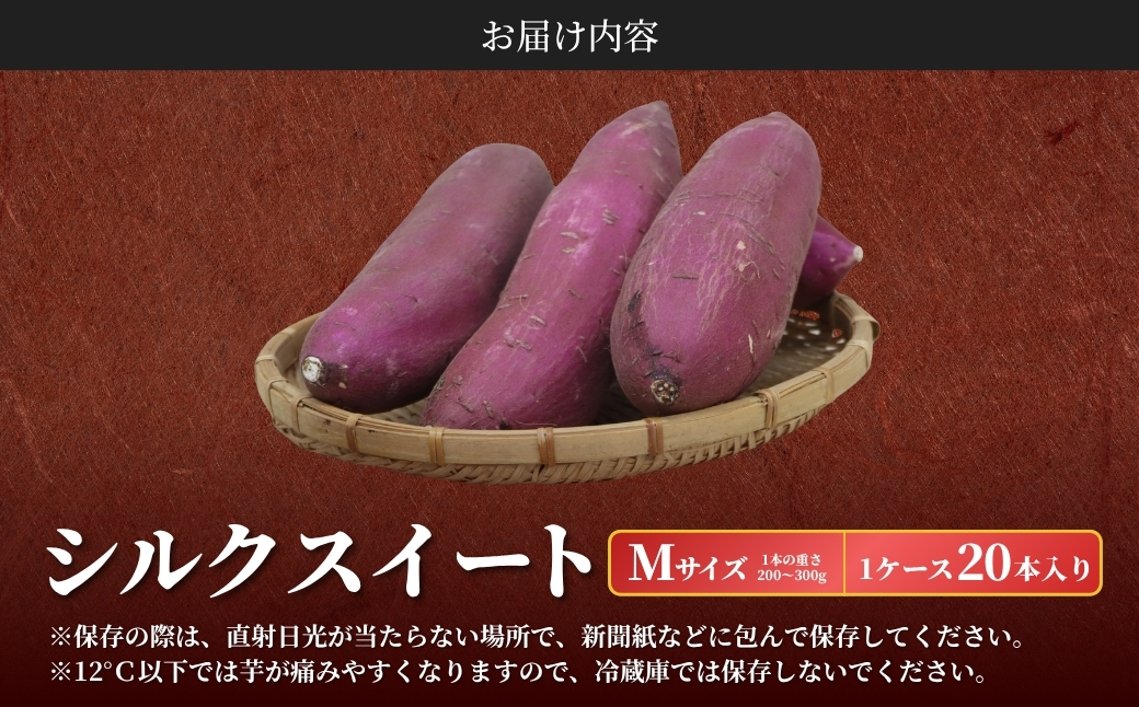 千葉県神崎町 JAかとり産 さつまいも シルクスイート Mサイズ20本入り なめらか食感 上品な甘さ 焼き芋・干し芋に[001-a002]