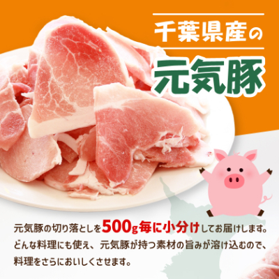 【小分けで便利】国産 元気豚 切り落とし 3kg(500g×6袋)　千葉県産三元豚　パラパラ凍結【配送不可地域：離島・北海道・沖縄県】