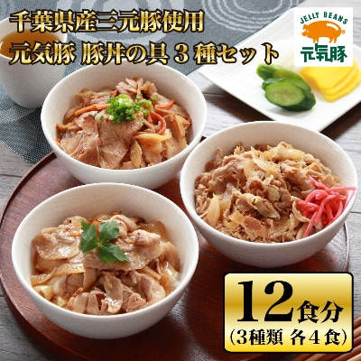 【千葉県多古町産】元気豚　豚丼の具 3種セット(3種合計12食入り)【配送不可地域：離島・沖縄県】