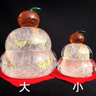 ガラス鏡餅「もっちり 小」　ガラス細工のかがみ餅