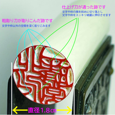 品質高い本象牙実印(18ミリ丸×60ミリ丈)手書き文字作成、手作業での仕上げ彫りが光ります