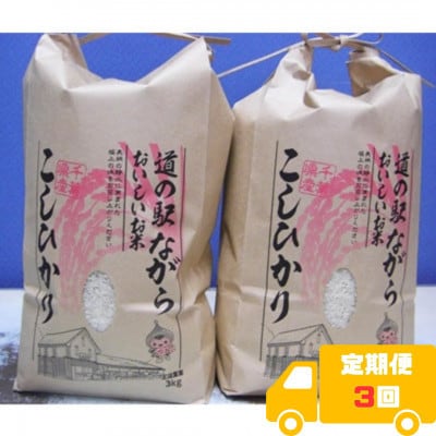 【毎月定期便】ながらのコシヒカリ　3kg×2袋(精米)全3回