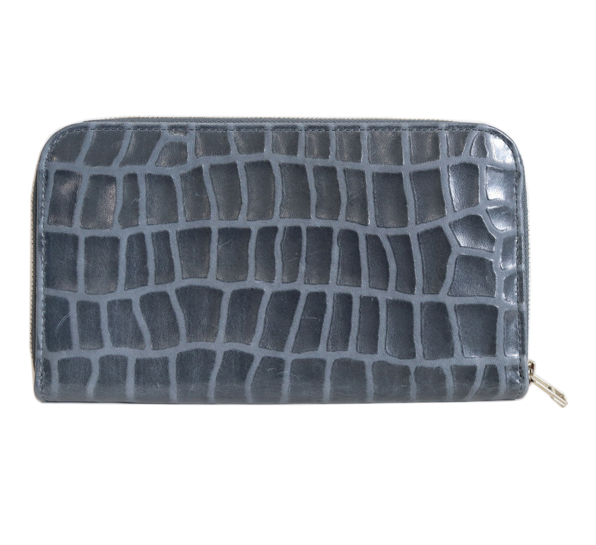 クロコ調マルチウォレットポーチ[トルコ産シープレザー使用] (全3色)(カラー：ミッドナイト) ミッドナイト