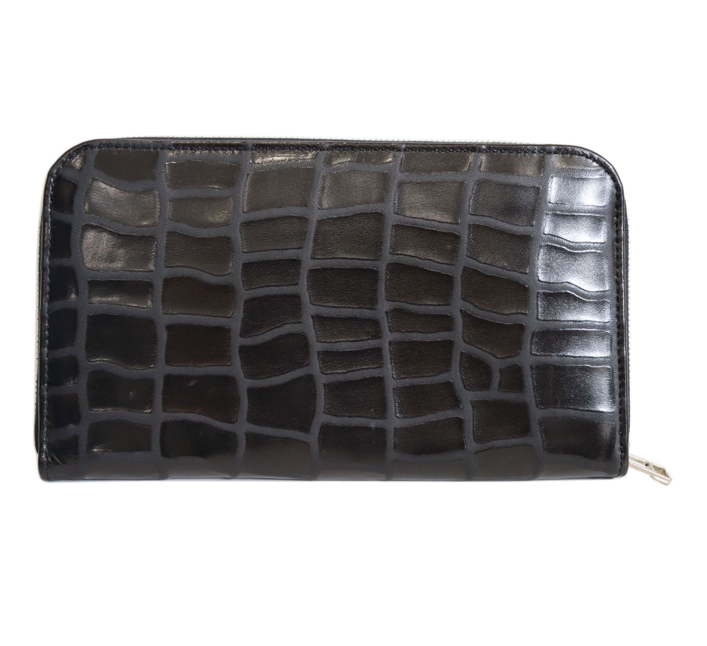 クロコ調マルチウォレットポーチ[トルコ産シープレザー使用] (全3色)(カラー：ブラック) ブラック