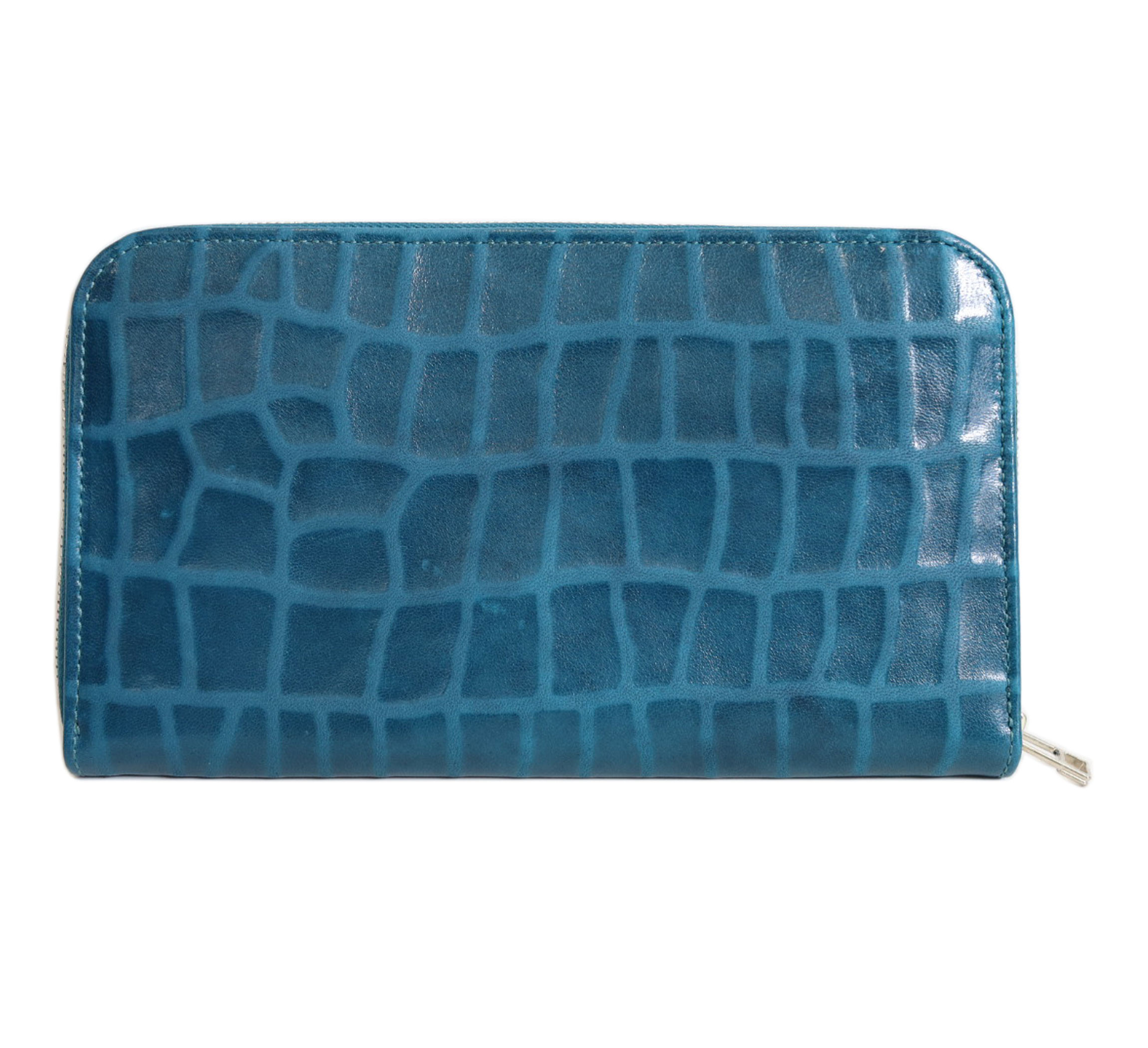 クロコ調マルチウォレットポーチ[トルコ産シープレザー使用] (全3色)(カラー：コバルトブルー) コバルトブルー