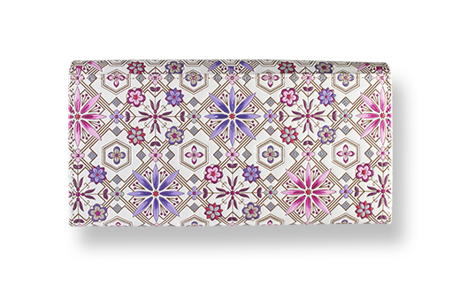 【浅草文庫】かぶせ長財布〈花菱柄〉(カラー：ワイン) ワイン