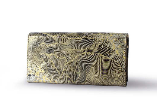 【浅草文庫】かぶせ長財布〈祝い鶴柄〉(カラー：黒) 黒