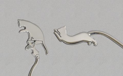 【内藤銀器製作所】銀製 ロングマドラー 2本セット (ねこ)