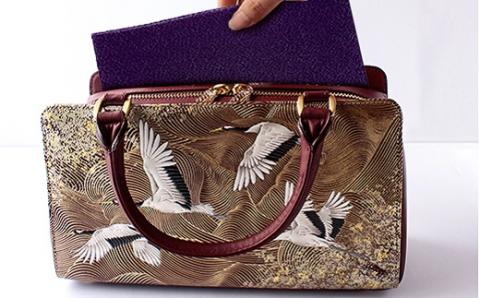 【浅草文庫】利休バッグ〈祝い鶴柄〉(カラー：黒) 黒