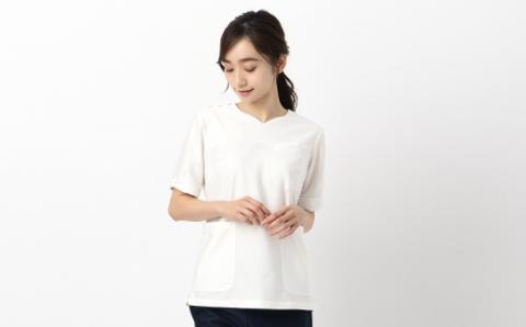 レピウスの白衣 【レディース】 リボンパイピングスクラブ / ネーム刺繍付き (サイズ：Mサイズ、カラー：ホワイト) ホワイト Mサイズ