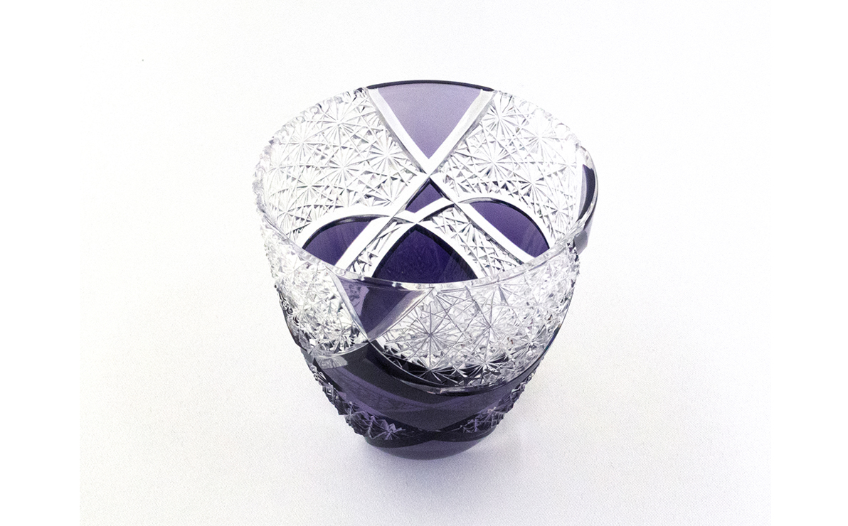 浅草切子 KANA KURITA「ぐい呑み 円 青紫」木箱入り 青紫