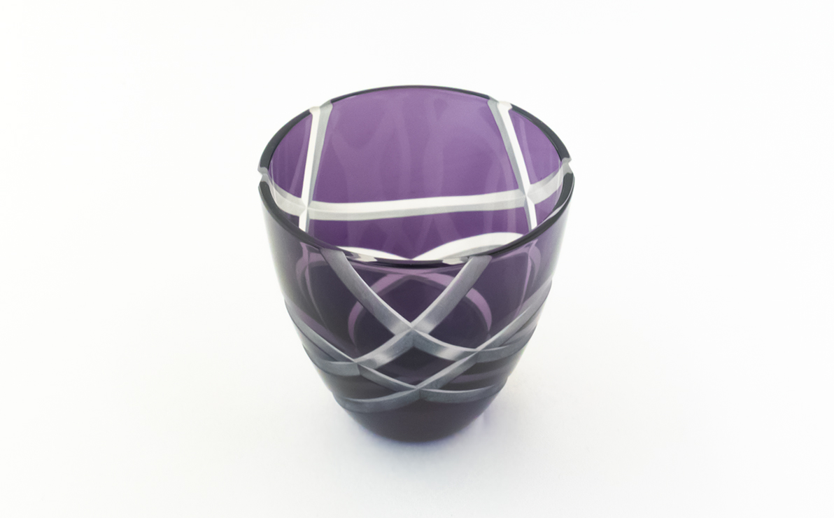 浅草切子 KANA KURITA「ぐい呑み 結 青紫」木箱入り 青紫