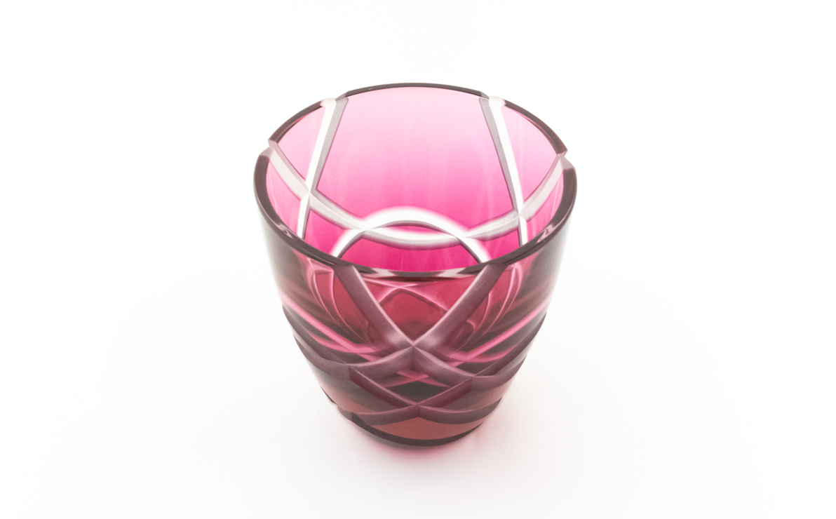 浅草切子 KANA KURITA「ぐい呑み 結 金赤」木箱入り 金赤