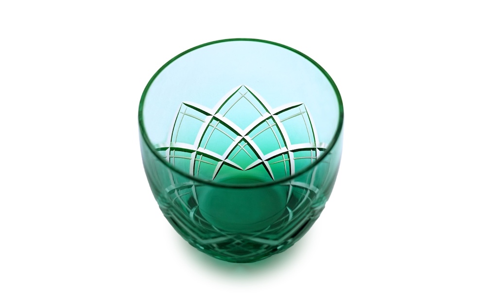 浅草切子 KANA KURITA「重ね矢来オールド エメラルド」木箱入り エメラルド