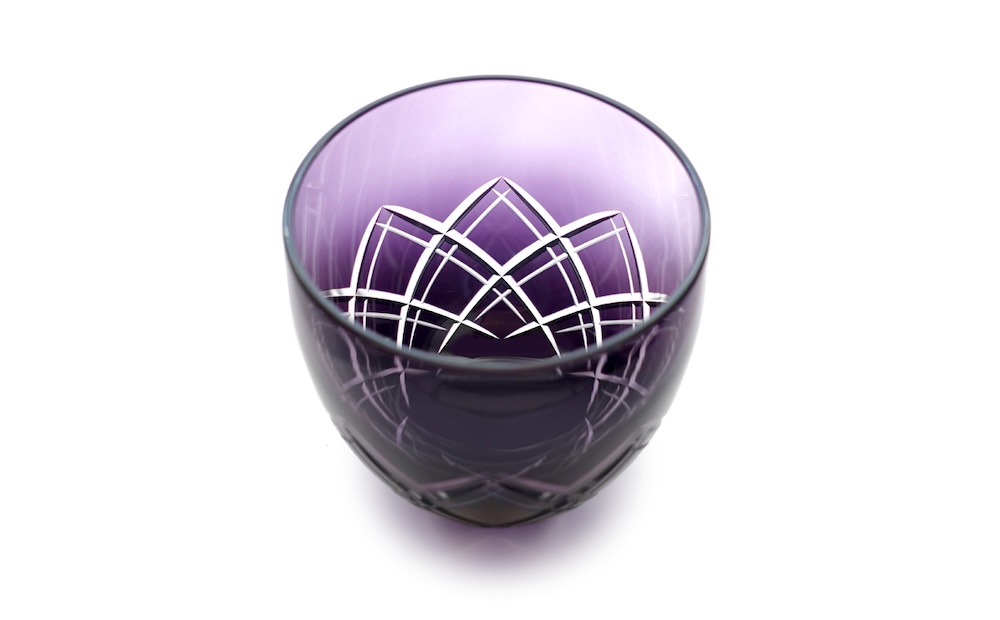 浅草切子 KANA KURITA「重ね矢来オールド 青紫」木箱入り 青紫