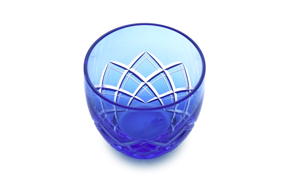 浅草切子 KANA KURITA「重ね矢来オールド 青藍」木箱入り 青藍