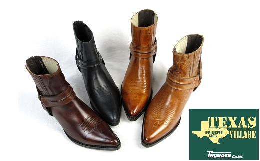 【浅草の靴】テキサスビレッジ 本革ウエスタンブーツ[5535](サイズ：24.5cm、カラー：ブラック) ブラック 24.5cm