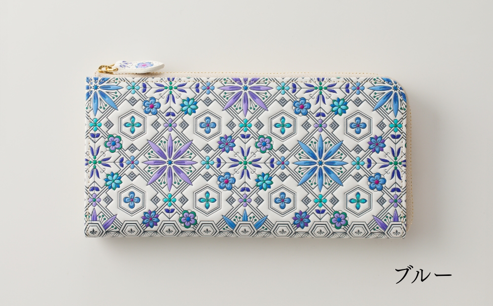 【浅草文庫】L字長財布 花菱柄(カラー：ブルー) ブルー