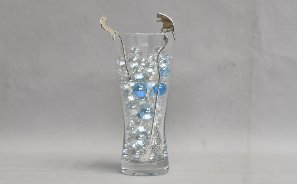 【内藤銀器製作所】銀製 ロングマドラー(ねこ) 全2種（種類：(1)おねだり ねこさん）