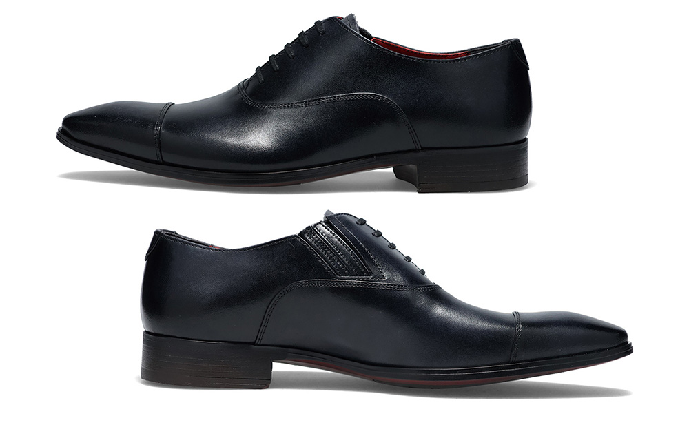 クインクラシコ 革靴 10001 (カラー：ブラック、サイズ：26.0cm) ビジネスシューズ 本革 ストレートチップ 幅広 甲高 キャップトゥ エラスティック スリッポン 牛革 フォーマル ブラック 26.0cm