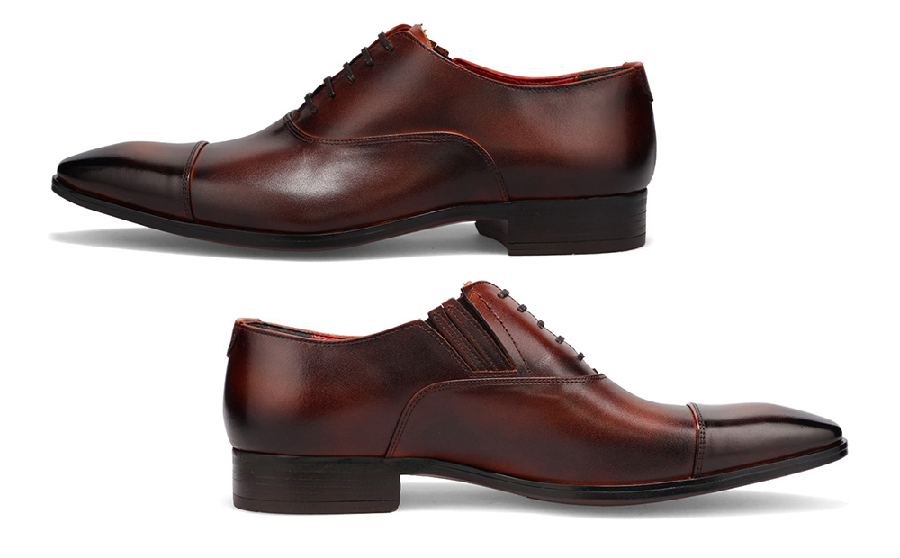 クインクラシコ 革靴 10001 (カラー：ブラウン、サイズ：26.0cm) ビジネスシューズ 本革 ストレートチップ 幅広 甲高 キャップトゥ エラスティック スリッポン 牛革 フォーマル ブラウン 26.0cm