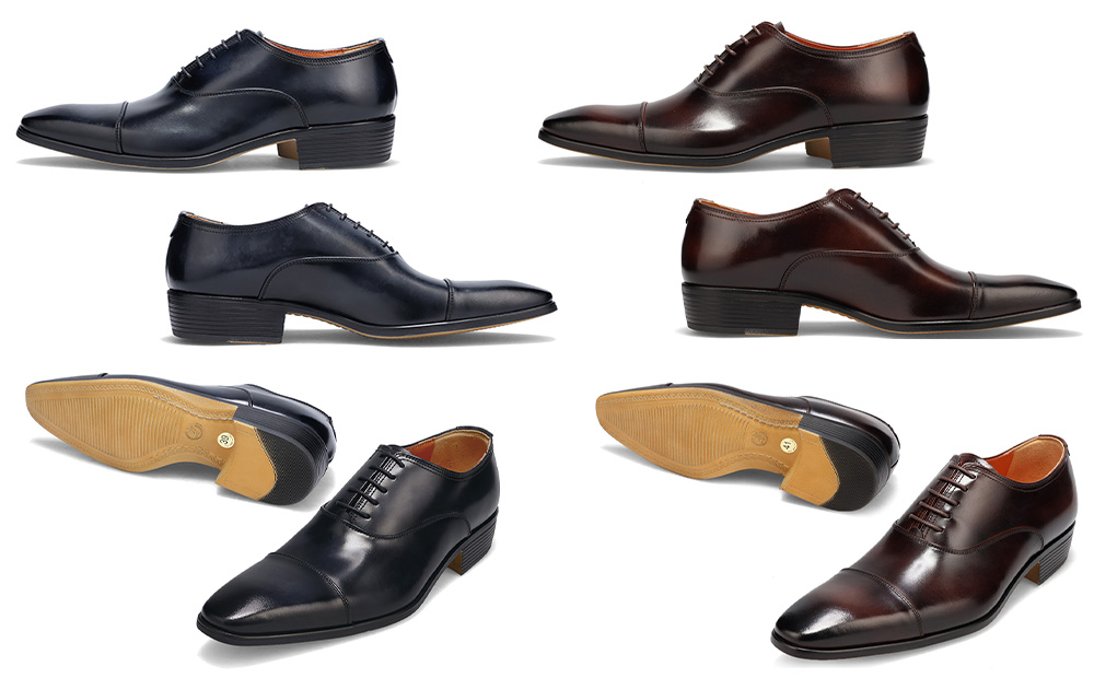 クインクラシコ 革靴 17001 (カラー：ダークブラウン、サイズ：24.5cm) ビジネスシューズ 本革 ストレートチップ 幅広 甲高  キャップトゥ 牛革 フォーマル ダークブラウン 24.5cm