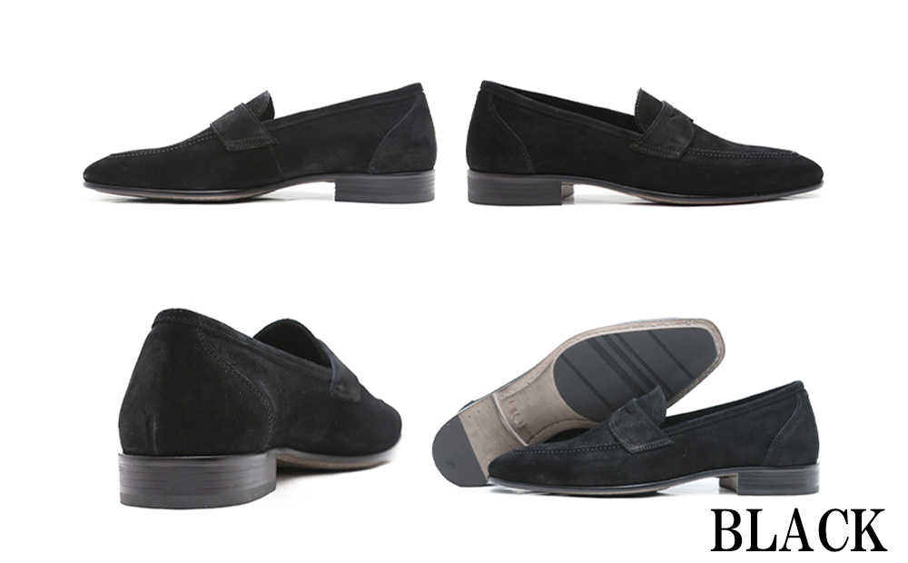 クインクラシコ 革靴 86001 (カラー：ブラック、サイズ：27.0cm) コインローファー メンズ スエード ドレスシューズ 牛革 カジュアル ブラック 27.0cm